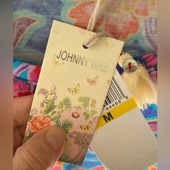 JOHNNY WAS Daniela Jersey Knit Cap Sleeve Round Neck Floral Printed Dress - Picture 6 of 11